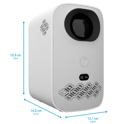 Projektor HP CC360 Front rechte Seite mit Abmessungen/GO Europe