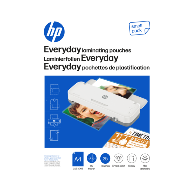 Verpackung HP Laminierfolien Everyday A4 80 Micron 25 Stück/GO Europe