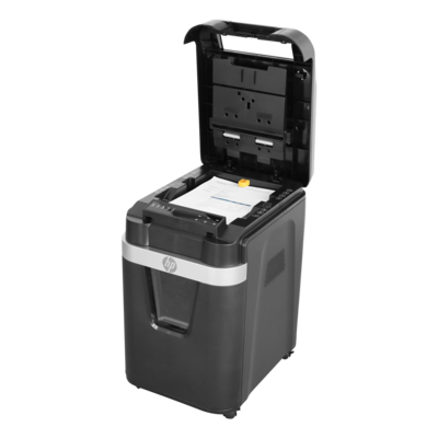 Aktenvernichter HP Pro Shredder Auto 200MC Front linke Seite Klappe offen/GO Europe
