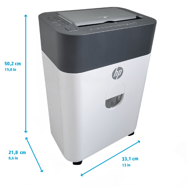 Aktenvernichter HP OneShred Auto 100CC mit Abmessungen/GO Europe