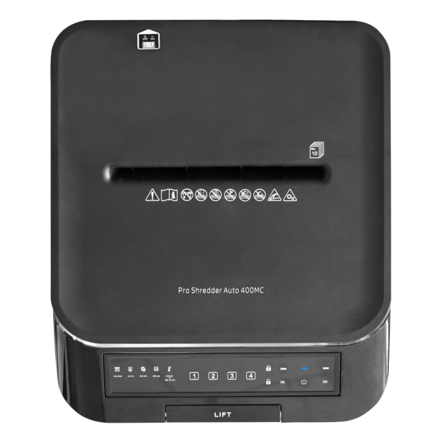 Aktenvernichter HP Pro Shredder Auto 400MC oben blaue LED/GO Europe