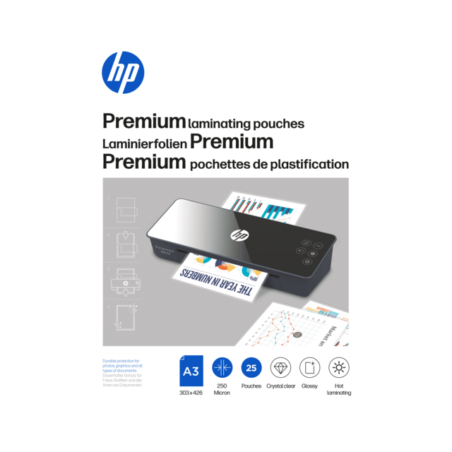 Verpackung HP Laminierfolien Premium A3 250 Micron 25 Stück/GO Europe