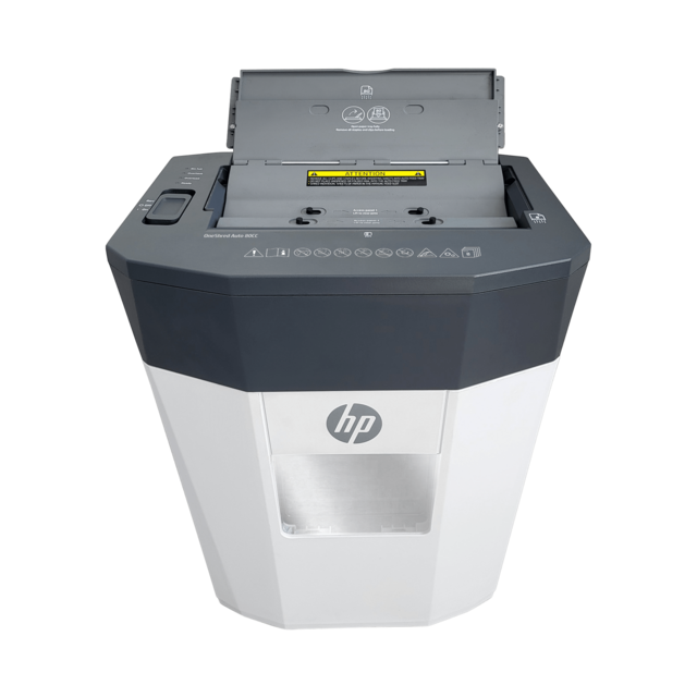 Aktenvernichter HP OneShred Auto 80CC Front oben offene Papierzuführung/GO Europe