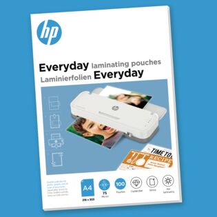 Verpackung HP Laminierfolien Everyday A4 75 Micron 100 Stück mit Hintergrund/GO Europe