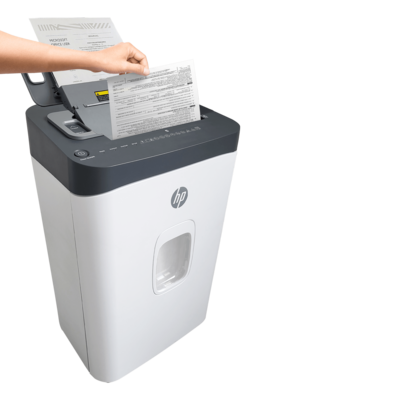 Aktenvernichter HP OneShred Auto 200CC Front rechte Seite Auto Papierzuführung Autofeed/GO Europe