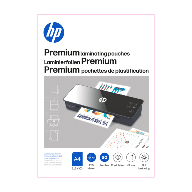 Verpackung HP Laminierfolien Premium A4 250 Micron 50 Stück/GO Europe