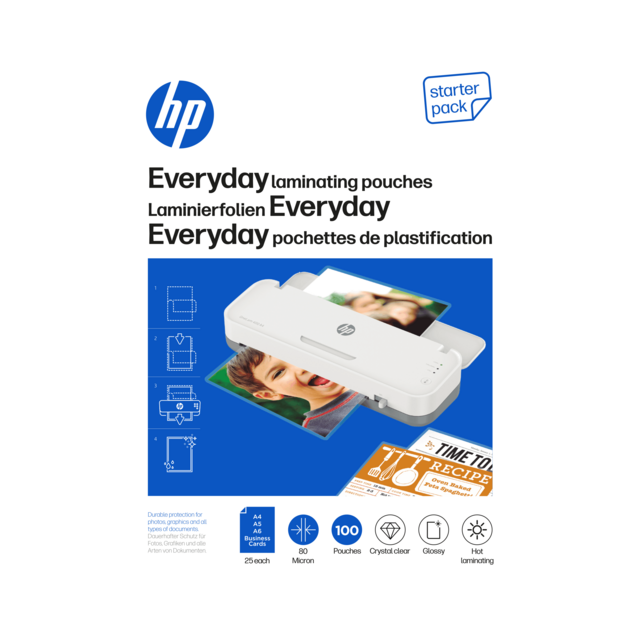 Verpackung HP Laminierfolien Everyday Starter Set 80 Micron 100 Stück/GO Europe
