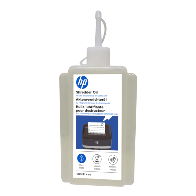 HP Aktenvernichter Öl 120 ml-Flasche Frontansicht/GO Europe