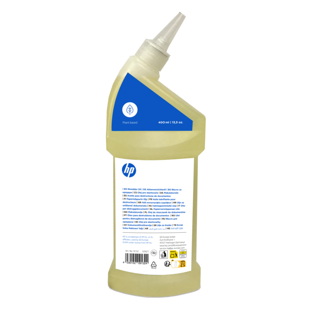 HP Aktenvernichter Öl 400 ml Flasche Rückseite/GO Europe