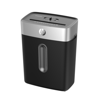 Aktenvernichter HP OneShred 8CC black Front linke Seite/GO Europe