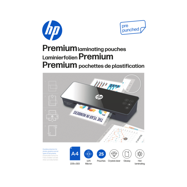 Verpackung HP Laminierfolien Premium A4 125 Micron 25 Stück gelocht/GO Europe