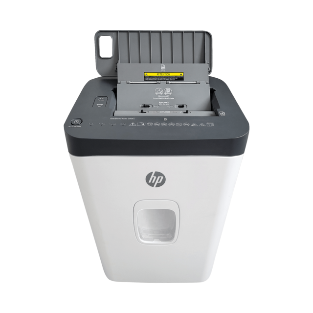 Aktenvernichter HP OneShred Auto 200CC Front oben offene Papierzufürung/GO Europe
