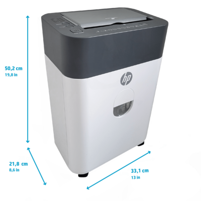 Aktenvernichter HP OneShred Auto 100CC mit Abmessungen/GO Europe