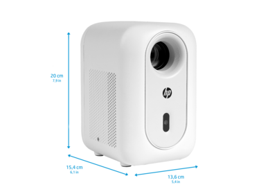 Projektor HP CP180 Front rechte Seite mit Abmessungen/GO Europe