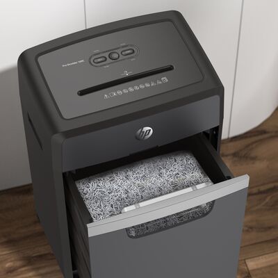 HP Pro Shredder 16MC geöffnet mit Schnittgut/GO Europe