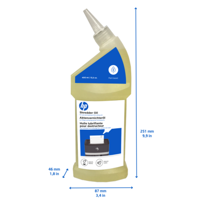 HP Aktenvernichter Öl 400 ml Flasche mit Abmessungen/GO Europe