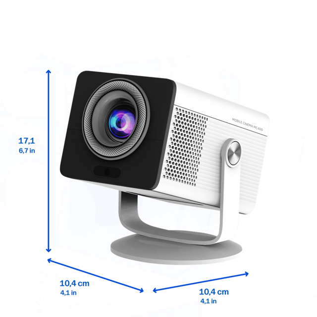 Projektor HP MC400 mit Abmessungen/GO Europe