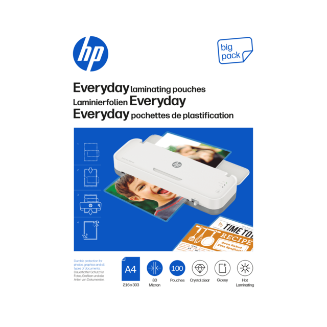 Verpackung HP Laminierfolien Everyday A4 80 Micron 100 Stück/GO Europe