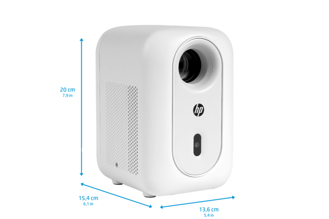Projektor HP CP180 Front rechte Seite mit Abmessungen/GO Europe