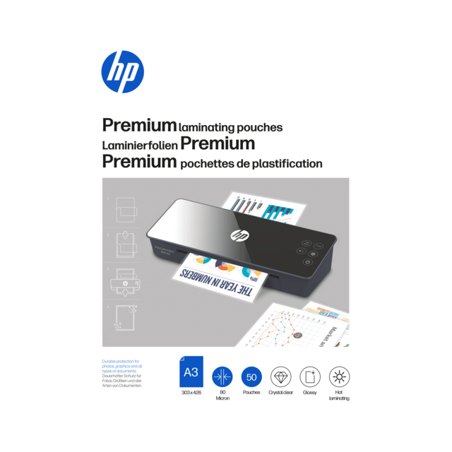 Verpackung HP Laminierfolien Premium A3 80 Micron 50 Stück/GO Europe
